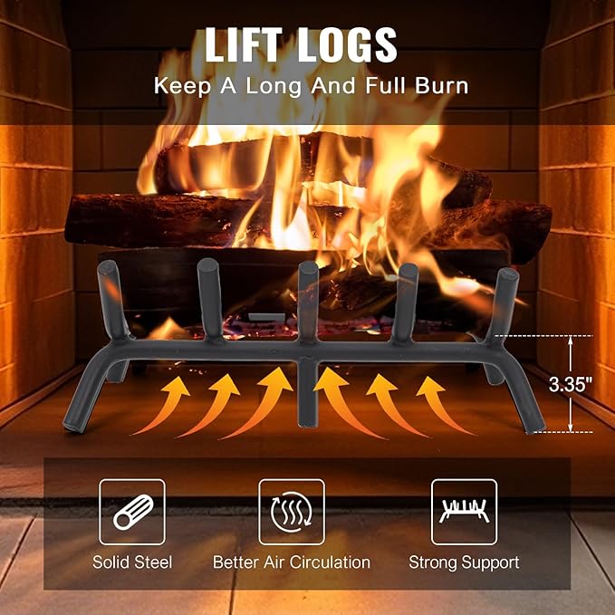 Fireplace Grate 17 inch - Fireplace Log Grates Heavy Duty Solid Round Steel | Log Grate for Fireplace No Assembly Required, Burning Wood Stove Grate for Indoor Chimney Hearth, Outdoor Camping