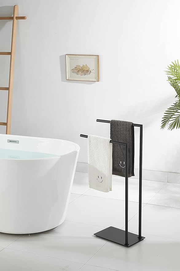 Stand Towel Rack for Bathroom Free Standing Double Towel Holders on Floor Bath Towel Holder Brass Matte Black