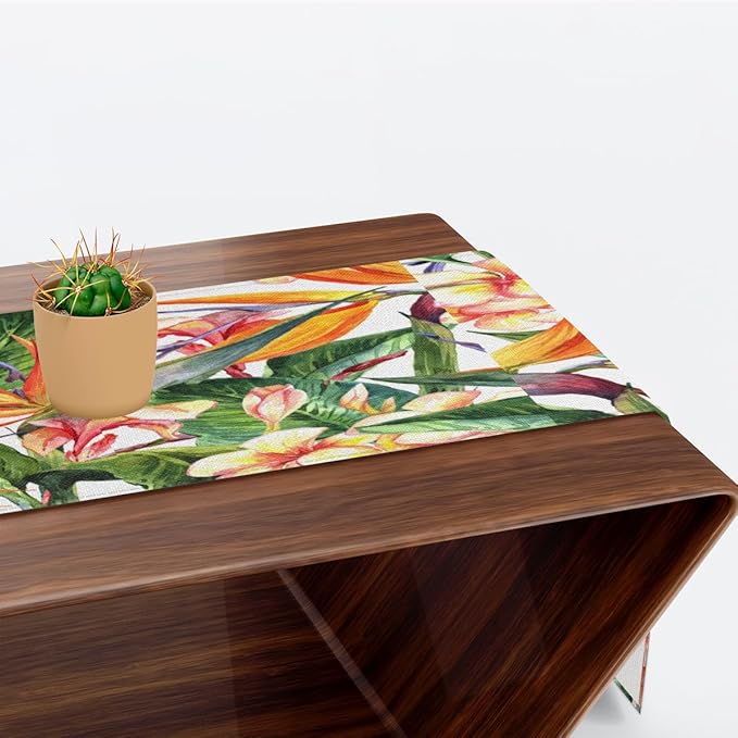 Tropical Exotic Flowers Bird Paradise Table Runner Kitchen Dining Table Runner 13*72in Table Center Decor for Indoor Outdoor Home Holiday Party