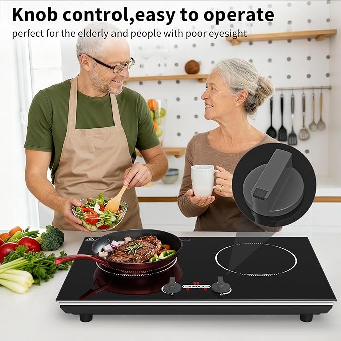 VBGK Induction Cooktop,110V 4000W Countertop burners with Knob Control,9 Power Levels, Kids Lock & Timer,LED touch control,Overheat Protection Electric stove,2 burner induction cooktop