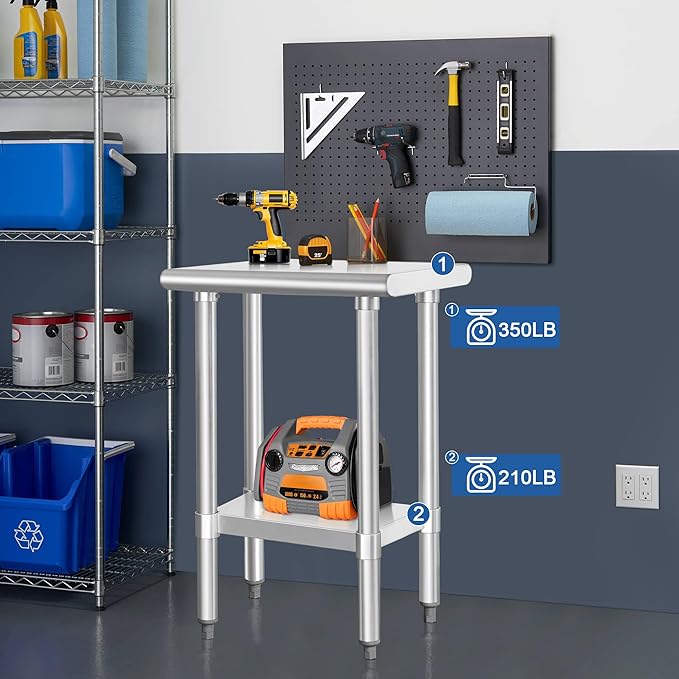 HARDURA Stainless Steel Work Table Commercial 18×24 Inches Kitchen Prep Table and Heavy Duty Commercial Workbench NSF 430 with Undershelf and Galvanized Legs