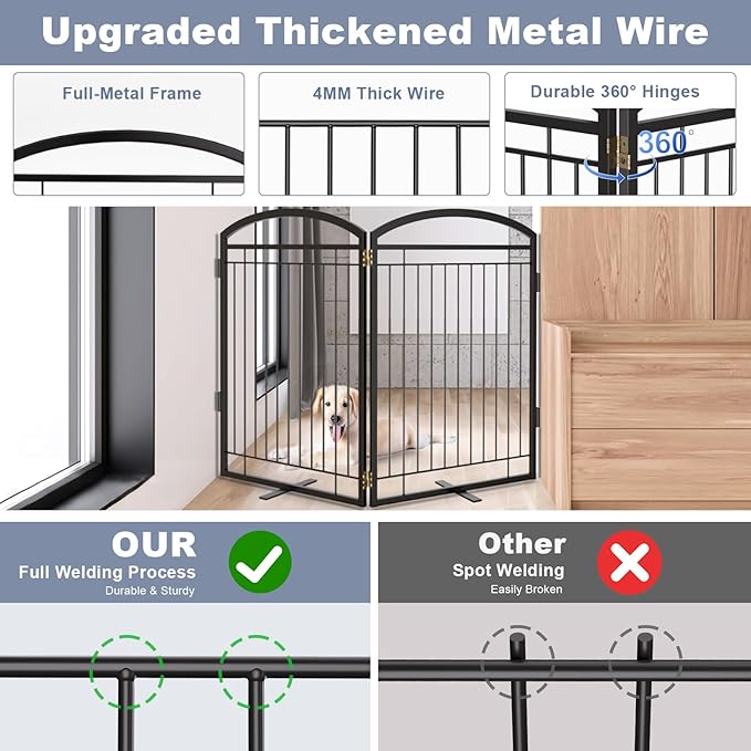 Full Metal Free Standing Dog Gate with Door for Indoor Outdoor, 48'' Extra Wide 36'' Tall Dog Gate for Doorways,Large Openings,Decks,Pet Puppy Freestanding Safety Fence(2 Panels,Black)