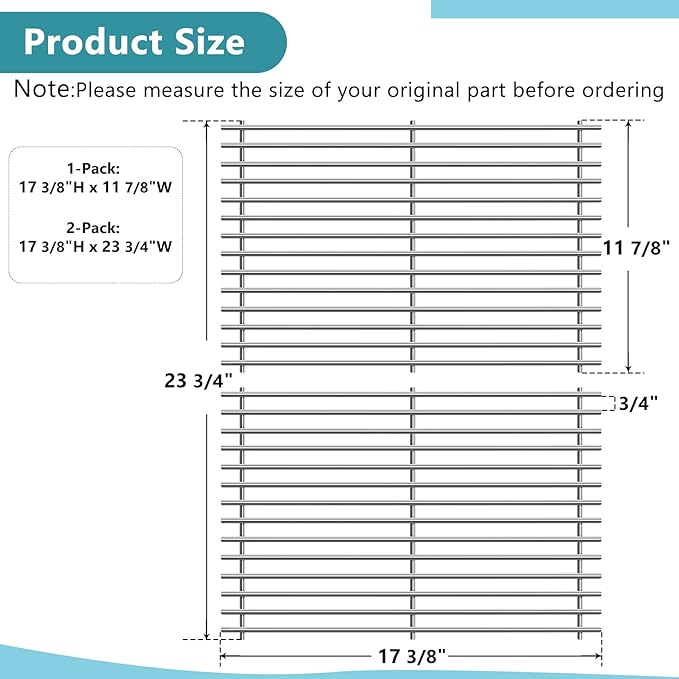 Criditpid 304 Stainless Steel 7639 Grill Grates for Weber Spirit 300 & GS4 Spirit II 300 Series, Spirit E310 E320 E330, Genesis Silver B/C, Genesis Gold B/C, Genesis Platinum B/C Grill Parts, 7638