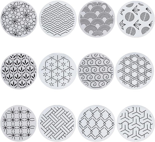 FREEBLOSS 12Pcs Sashiko Stencils Sashiko PET Template Drawing Line Template for Hand Quilting Sashiko Patterns Templates Flexible Embroidery Stencils for Hand Sewing Lovers 5.9 * 5.9''
