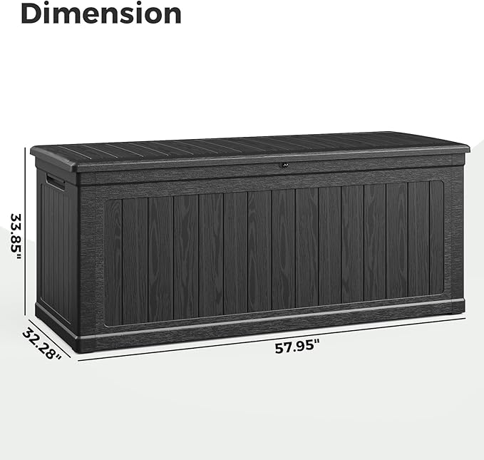 Lyromix 230 Gallon Outdoor Storage Box, UV-Resistant Waterproof Deck Box Outdoor with Lockable Design (Lock Not Included) and Hydraulic Lid, Patio Storage Bin for Cushions and Garden Tools, Black