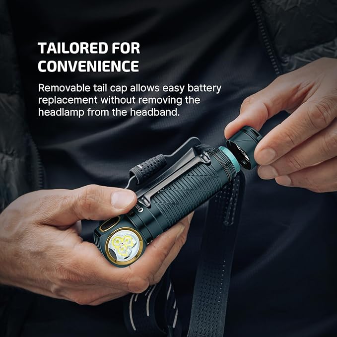 OLIGHT Perun 3 Rechargeable Headlamp Flashlight, 3000 Lumens LED Headlight with Red Light, Waterproof Head Lamp with Headband for Outdoor Camping, Hiking, Working (Dream Blue)