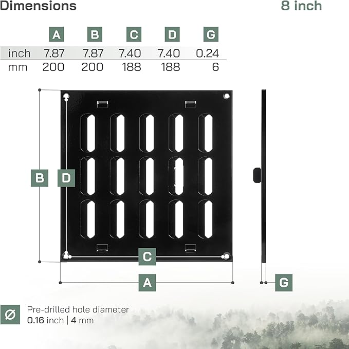 Vent Systems 8" x 8" Inch (Outer Dimensions) Metal Air Vent Grille - Black Adjustable Register Vent Cover - Open/Close Air Supply Intake Wall Vent - Heating/Cooling Ceiling Grille for House, Garage