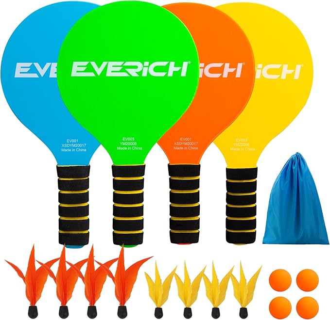 EVERICH TOY Paddle Ball Set – Indoor & Outdoor Racket Game for Kids, Teens, and Adults, Badminton & Camping Games Essentials, Fun for Beach, Yard, and Lawn Play All Year Round