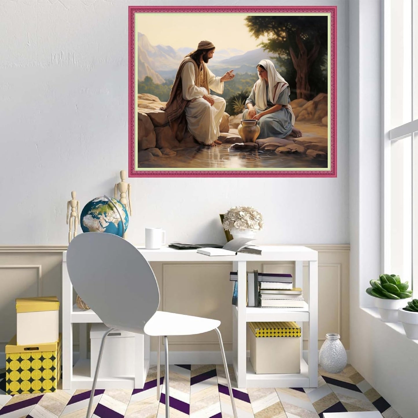 Disnesart Cross Stitch Stamped Full Embroidery Kits DIY 11CT Cotton Thread Printed DIY Needlepoint Kits Craft Needlework Set Cross-Stitch Stamped Sets- Jesus and Women 16x20 inch