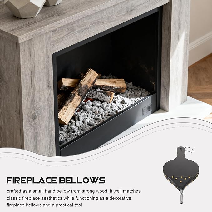 Wood Fireplace Bellows: Hand Crank Air Blower - Portable Fire Pit Starter with Metal Nozzle - Decorative Rustic Firewood Bellow Tool for BBQ Camping