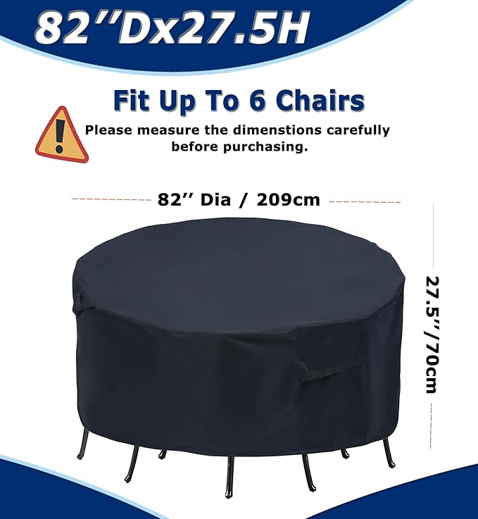 Round Patio Furniture Covers - 82" Dia Waterproof Table & Fire Pit Cover - Anti-Fading for Outdoor Dining Sets