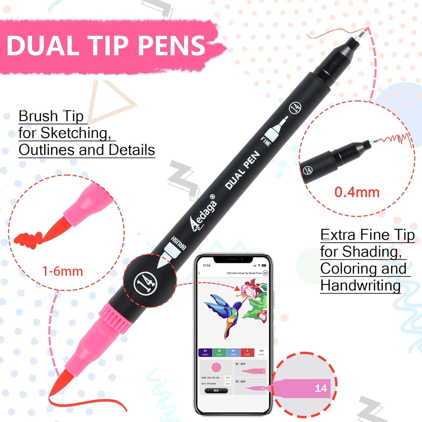 80 Colors Numbered Dual Tip Brush Pens with Free App, Fine and Brush Tips Pens for Adults and Kids, Coloring Markers for Coloring Book Bullet Journaling Note Taking Planner Hand Lettering