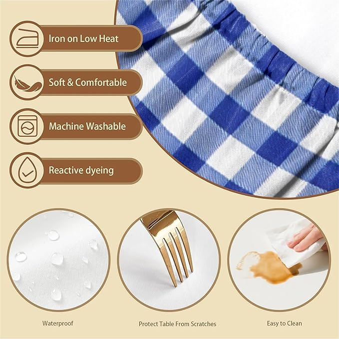 Rectangle Table Cloth Cover Waterproof Elastic Fitted Polyester Fitted Tablecloths for 8 Foot Tables for Indoor,Picnic, Camping, Outdoor （96" x 30"，Blue Grid）