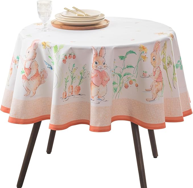 Maison d'Hermine Table Cloth Round Table 100% Cotton Tablecloth for Dining Room, Farmhouse, Home, Hotel, Parties & Wedding - Ideal for Easter Decorations Spring & Summer (Bunny Party, 69" Round)