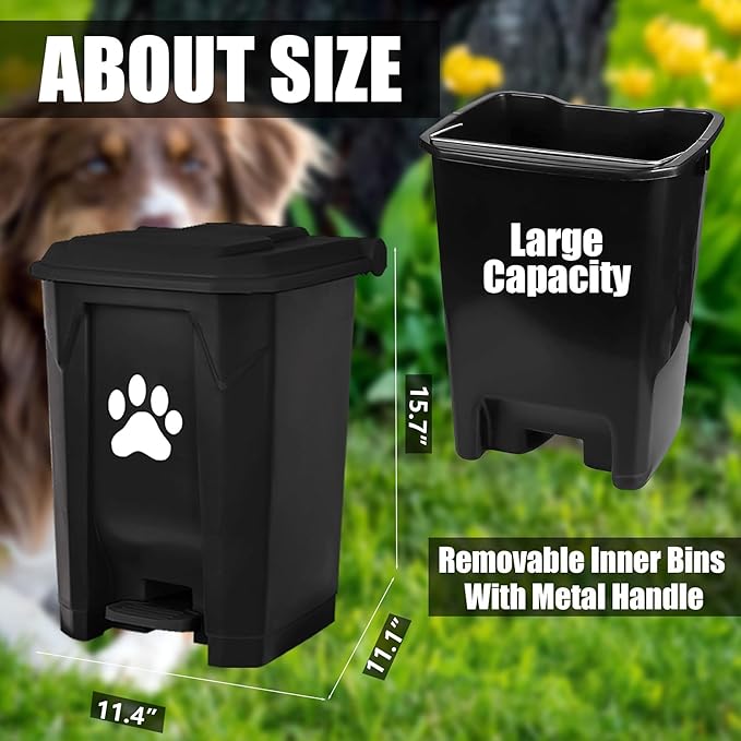 tebiete Dog Poop Trash Can Outdoors Pet Waste Station with Lid Dog Waste Disposal Container with Removable Inner Bin Bucket Hands-Free Pedal Garden Yard Home with 5Rolls Waste Bags, Black