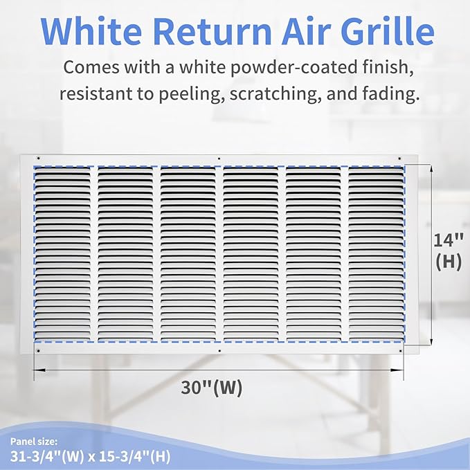30"W x 14"H [Duct Opening Size] Steel Return Air Grille, Air Return Vent Cover for Ceiling and Sidewall - HVAC Air Vent Covers - [Outer Dimensions: 31.75"W x 15.75"H]