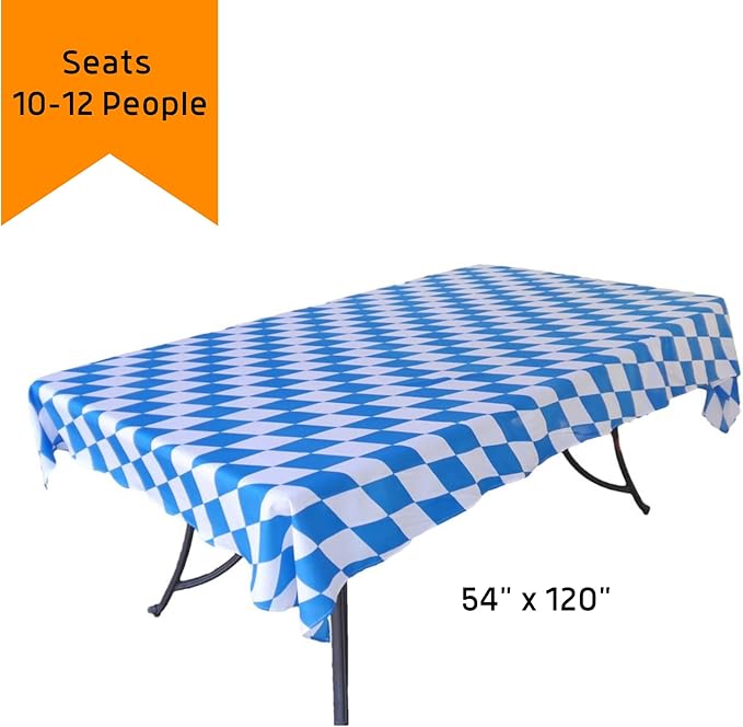 Blue & White Oktoberfest Tablecloth 54" x 120" – Bavarian Checkered Polyester Table Cover – Oktoberfest Decorations for Party, German Theme Party Supplies, Reusable & Durable | OktoberfestHaus