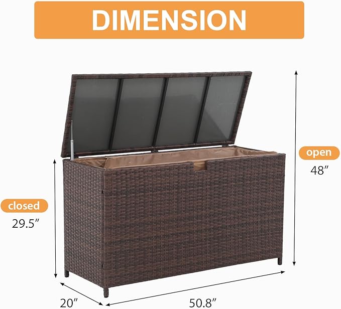 Super Patio Wicker Outdoor Patio Storage Box Waterproof, 120 Gallon Large Deck Box Rattan Storage Bin for Cushions, Garden Tools, Pool, Brown