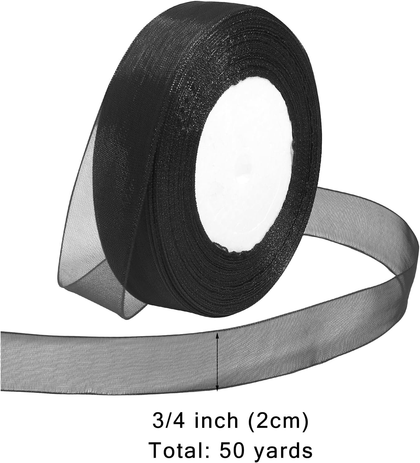 Ribbon for Gift Wrapping 3/4 inch Black Sheer Organza Ribbon for Flower Bouquet Tulle Thin Chiffon Ribbons for Wedding Invitations Christmas Halloween Presents Decorations Crafts 50 Yards