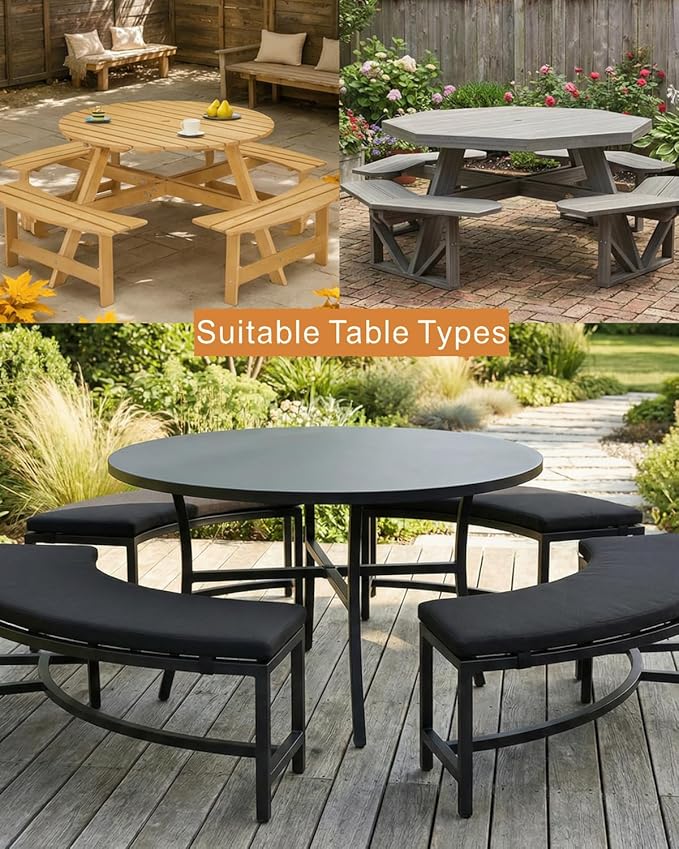 Deosk 94 Inch Outdoor Picnic Table Cover Waterproof Patio Table Covers for 6/8 Seat Octagon Picnic Table & Chair (Black)