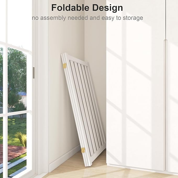 36" Height Extra Tall Freestanding Pet Gate, Solid Wood Folding Safety Fence Wooden Dog Gate with 2 PCs Support Feet Ideal for Stairs, Doorways, Halls, Kitchens, Heavy Duty Gates, 3 Panels, White