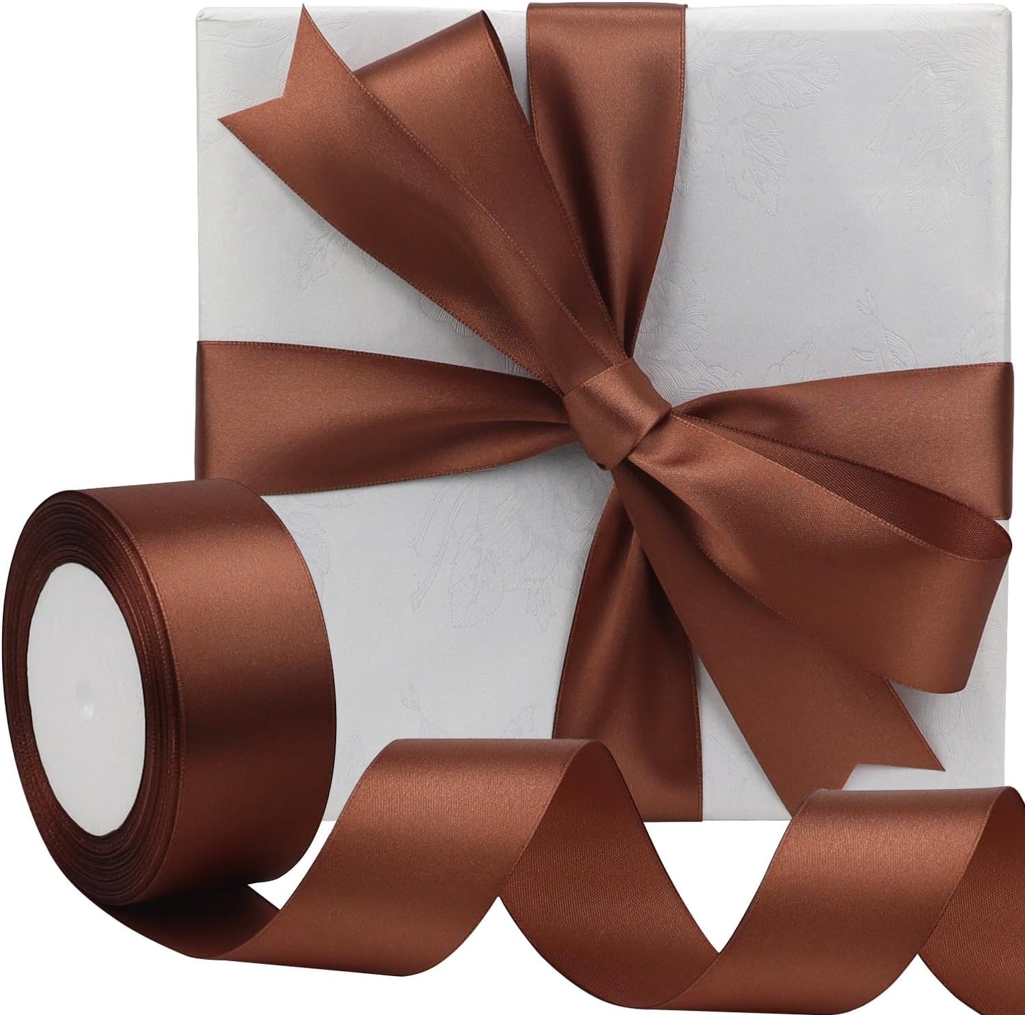 Brown Solid Satin Ribbon 1-1/2 Inch 25 Yards Solid Polyester Fabric Ribbon for Gift Wrapping Wedding Christmas Baby Shower Birthday Party Decoration Handmade Immortal Flower Craft