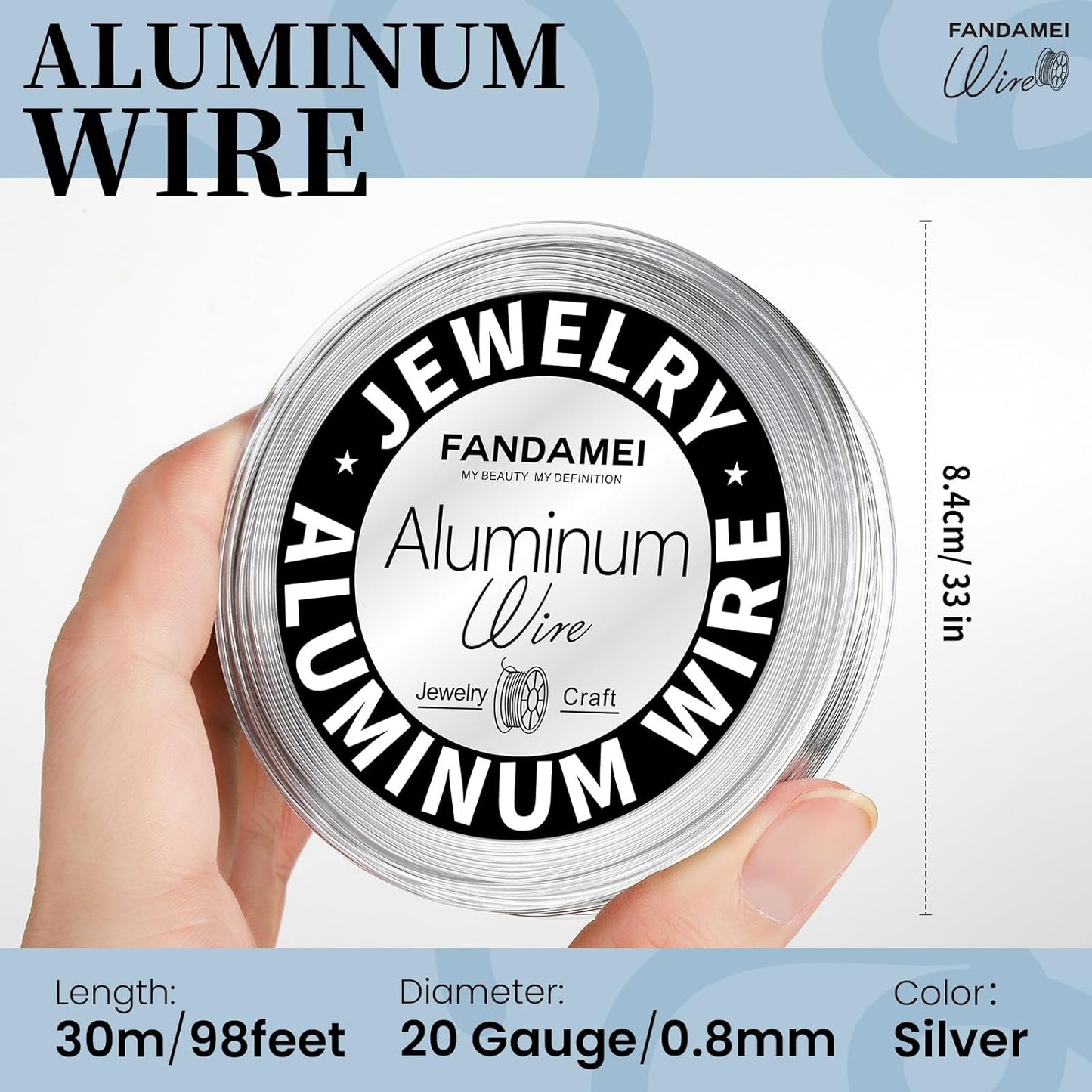 FANDAMEI Craft Wire 20 Gauge 98 Feet, Silver Wire for Jewelry Making, Aluminum Wire for Crafts, Sculpting, Beading. Metal Bendable for DIY, Christmas Floral Craft, Decoration, Jewelry Making