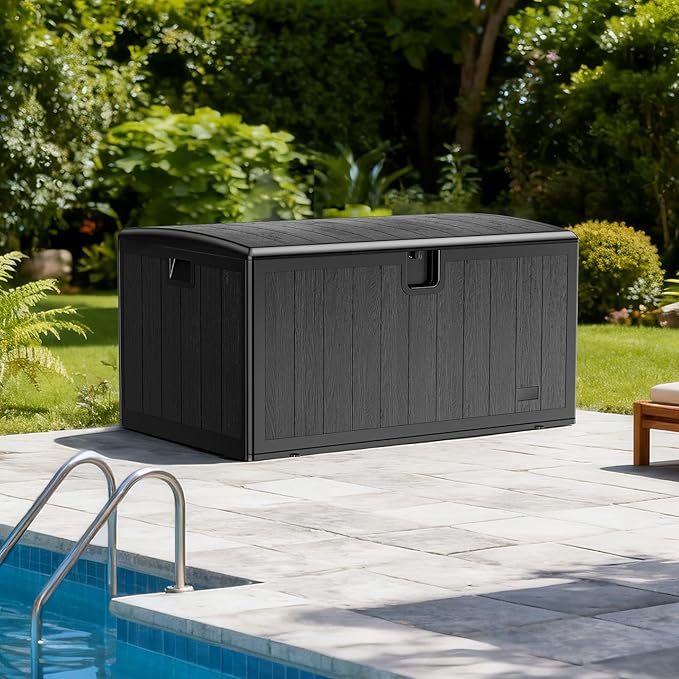 JEKO&JEKO 240 Gallon Outdoor Storage Box Set, 2-Pack (110 Gallon & 130 Gallon) Deck Boxes with Lockable Lid for Patio and Garden, Black