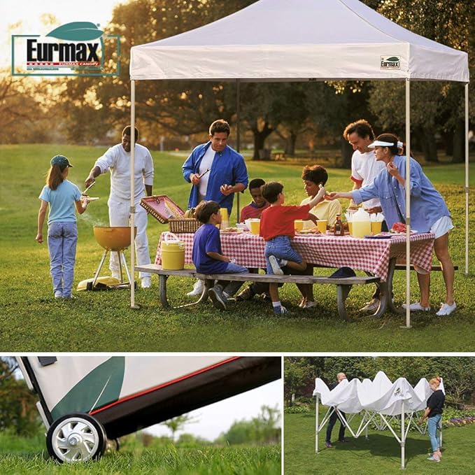 Eurmax USA Standard 10x10ft Patio Pop Up Canopy Tent for Outdoor Events Commercial Instant Canopies with Heavy Duty Roller Bag,Bonus 4 Canopy Sand Bags (Forest Green)