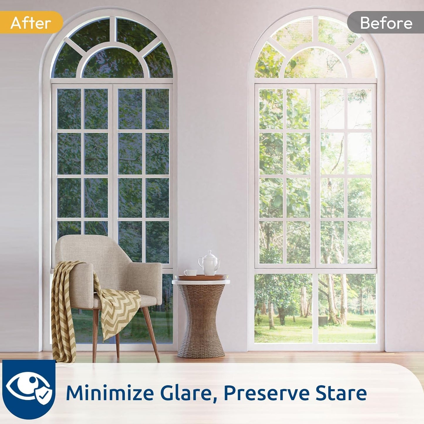 rabbitgoo Window Privacy Film One Way Window Tint for Home, Removable Reflective Heat Sun Blocking Anti UV Glass Door Covering, Mirror Tinting Film House Office, 35.4 in X 6.5 Feet, Blue Silver