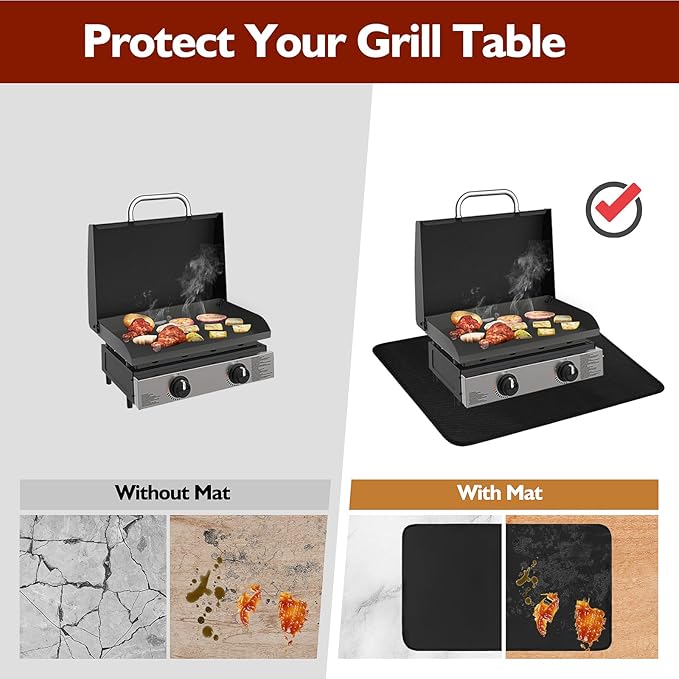 Grill Mats for Outdoor Grill Table Mat, Heat Resistant Mats for Countertop and Grill Table, Portable Charcoal and Propane Gas Grill, Pizza Oven Compatible with Blackstone, Ninja 24x36x0.02in, Black