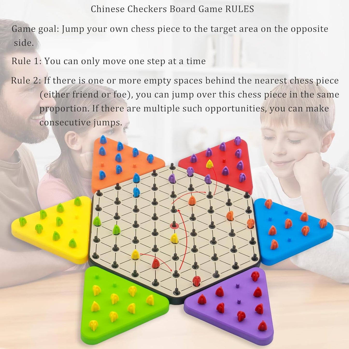 Upgraded Chain Triangle Chess Game, 3-in-1 Multi-Functional Board Games, Chain Link Game, Chinese Checkers, Educational Toy for Adults and Kids Age 3+, 2-6 Players, Fun for Family, Grandson, Party