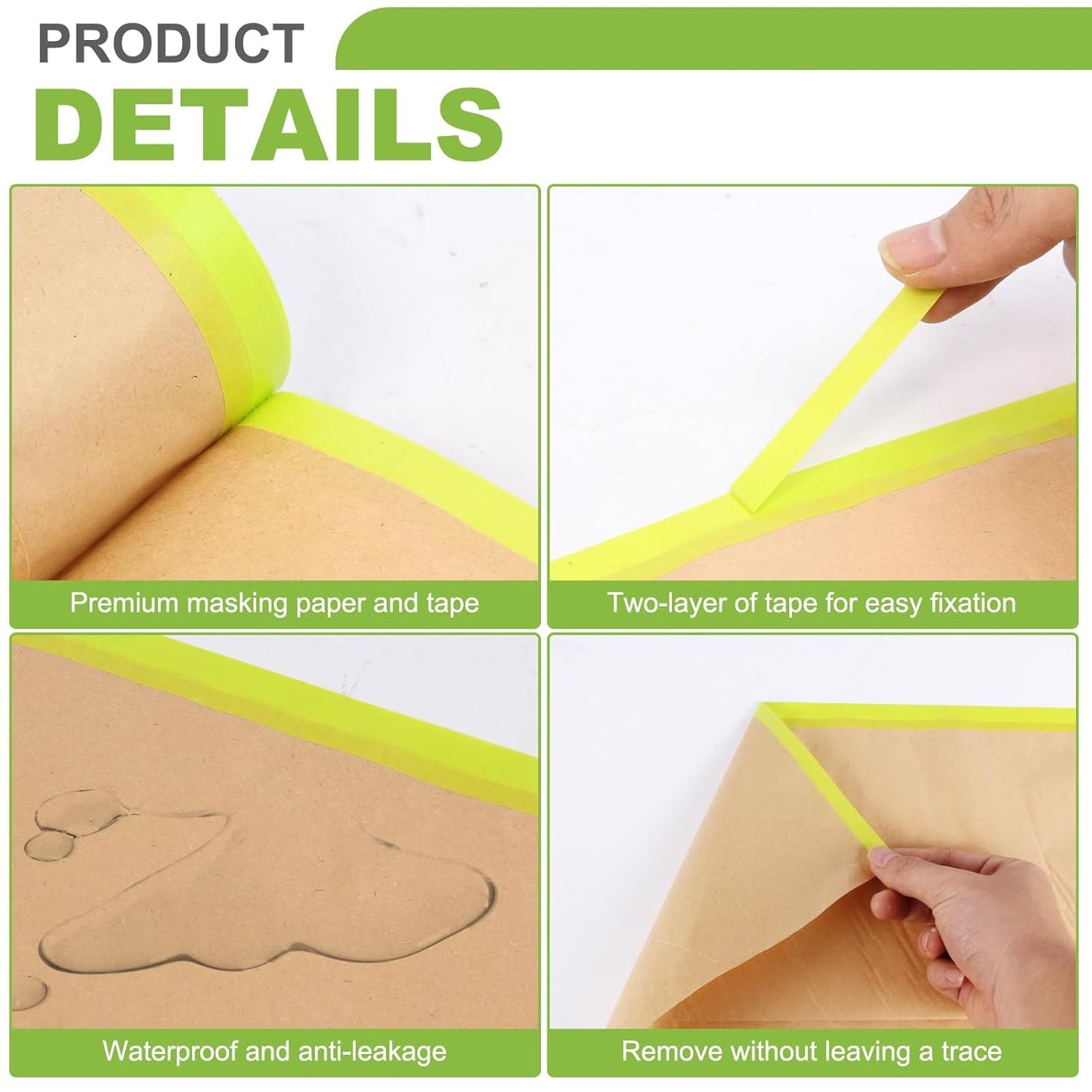 2 Roll 12Inchx50Feet Pre-Taped Masking Paper Roll - Heavy Painters Paper with Adhesive, Tear-Resistant for Auto Body, Wall Painting, Floor Protection, Furniture&DIY Projects (2, 12inch*50feet)