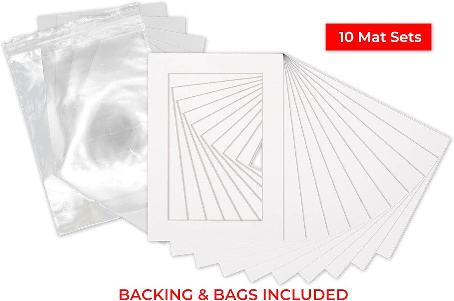 5.5x8.5 Mat for 8.5x11 Frame - Precut Mat Board Acid-Free Show Kit with Backing Board, and Clear Bags White 5.5x8.5 Photo Matte Made to Fit a 8.5x11 Picture Frame Matboard for Framing, Pack of 10 Mats