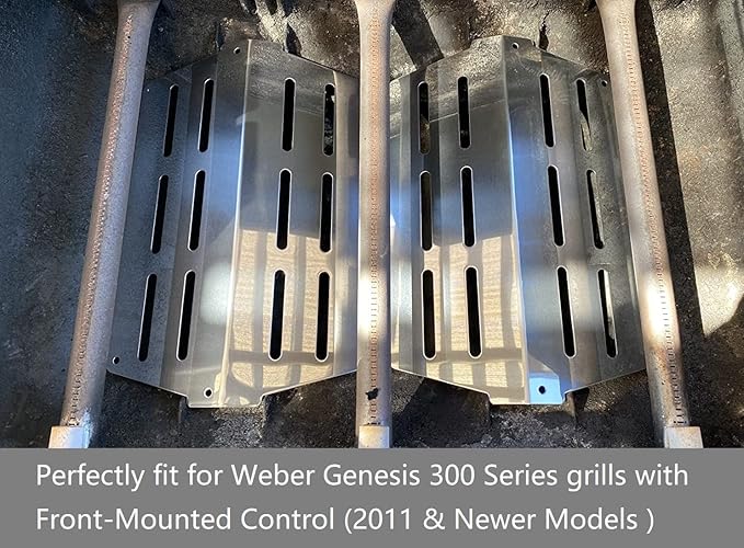 GasSaf Heat Deflector Replacement for Weber 65505 7622, Genesis 300 Series(2011-Newer) E310 E320 E330 S310 S320 S330 with Front-Mounted Control, Grill Parts for Weber 62756 (2PCS 13 1/4” x 8 3/4")