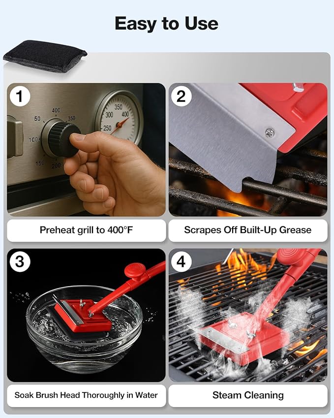 Grill Brush Bristle Free, Safe Non Metal Wire with Scraper 10 Replacement Heads, Steam Grilling Grate Cleaning Tool, BBQ Cleaner Accessory Kit Set, Outdoor Cast Iron Barbecue/Barbeque Scrubber