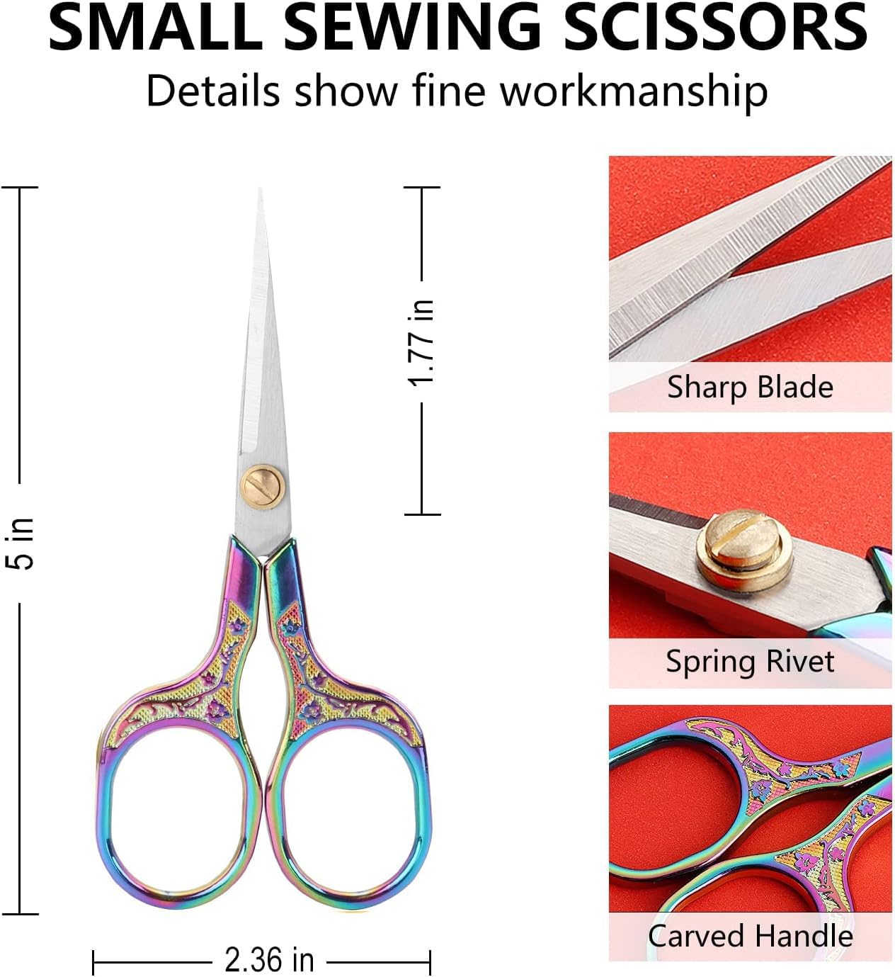 Small sharp scissors-5 Inch Precision Scissors with Cover-3 pack Sewing Embroidery Crafting Scissors Stainless Steel (Colored & Rose Gold & Silver)