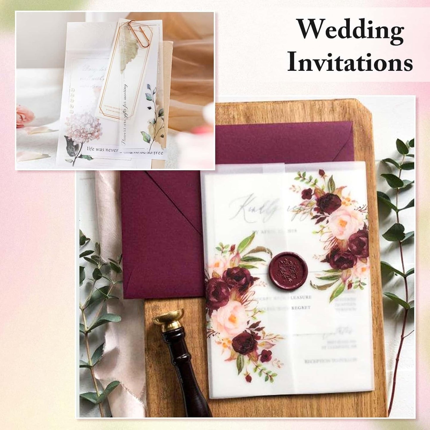 130 Pcs Vellum Translucent Paper 8.5 x 11 inches Tracing Vellum Invitation Paper for Vintage Greeting Card Overlays, Lanterns, Envelope Sketching Crafting Scrapbooking, Journaling (93gsm/63lb)