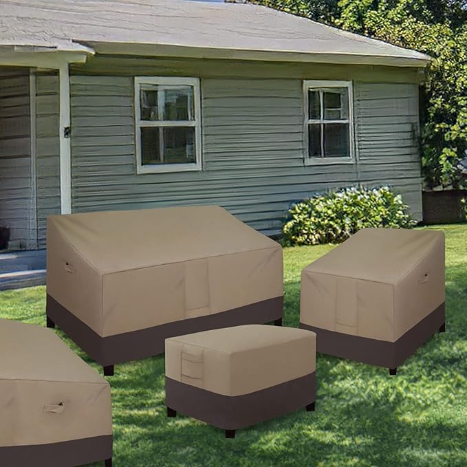 Easy-Going Outdoor Ottoman Cover, Waterproof Patio Ottoman Cover, Heavy Duty Patio Rectangular Coffee Table Cover with Padded Handles (48"x25"x18", Camel/Dark Brown)