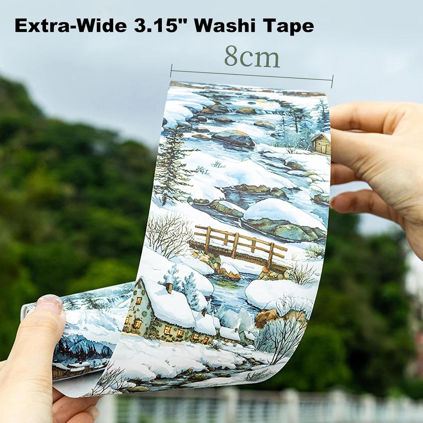 6 Rolls Seasons Landscape Washi Tape Set, 3.15in Large Nature Sticker Tape with Clip for Journaling, Scrapbooking, Planner Decoration, DIY Crafts and Art Projects