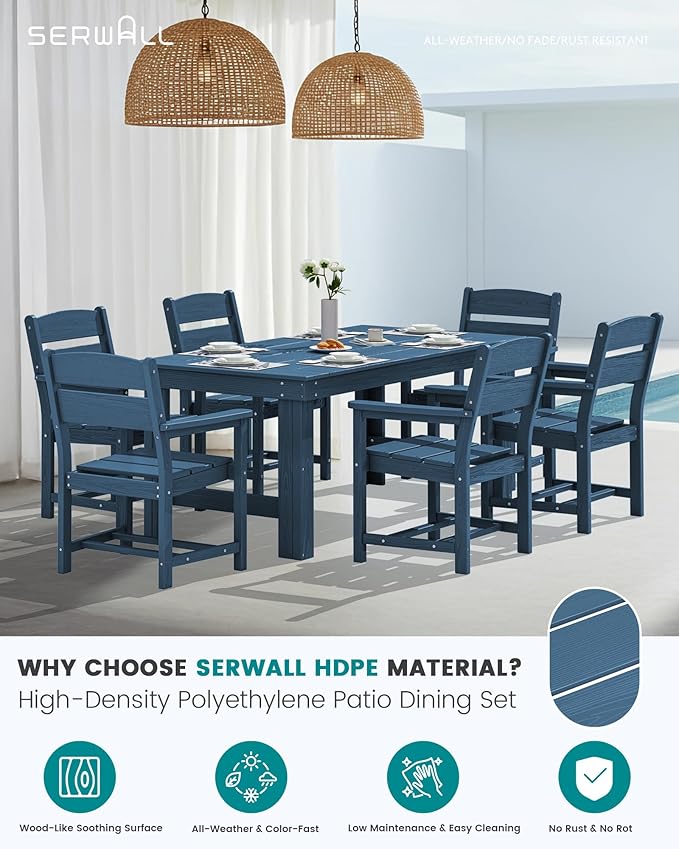 SERWALL HDPE Outdoor Dining Table, 67'' Patio Dining Table for Deck, Blue