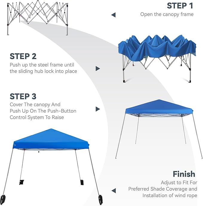 PHI VILLA 12x12 Slant Leg UV Block Sun Shade Canopy with Hardware Kits, Shade for Patio Outdoor Garden Events, Blue