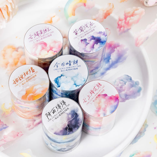 6 Rolls Cloud PET Tape Set,Pre-Cut Sky Ephemera Stickers for Scrapbook Supplies,Journaling,Junk Journal,Scrapbooking,Crafting,DIY Projects, Diaries(Cloud)