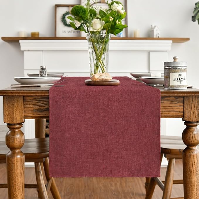 Artoid Mode Dark Red Table Runner, Seasonal Christmas Valentine's Washable Kitchen Dining Table Decoration for Home Party Decor 13x48 Inch