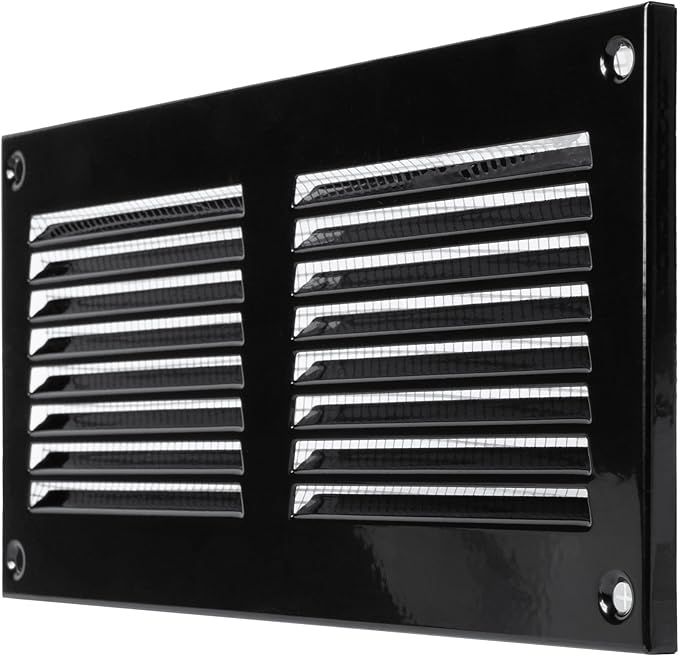 Repa Market 8x4 Inch Air Vent Cover/Black Galvanized Steel Louvered Grill Cover with Mesh Screen/Wall or Ceiling Vent/Durable Flush Mount HVAC Register for Indoor and Outdoor Ventilation