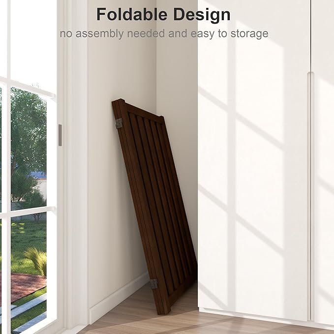 36" Height Extra Tall Freestanding Pet Gate, Solid Wood Folding Safety Fence Wooden Dog Gate with 2 PCs Support Feet Ideal for Stairs, Doorways, Halls, Kitchens, Heavy Duty Gates, 3 Panels, Walnut