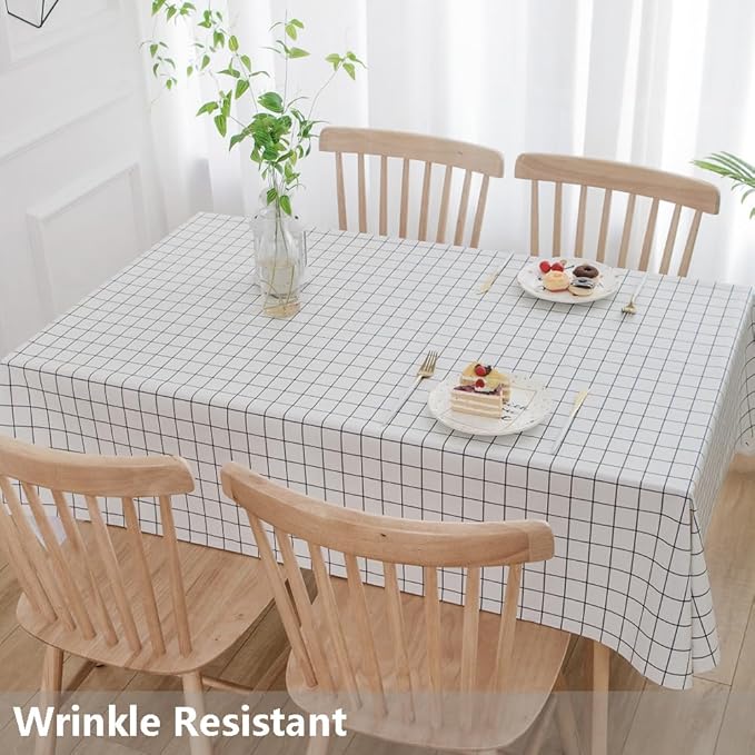 TruDelve Heavy Duty Vinyl Table Cloth Plastic Tablecloths for Kitchen Dining Tables Wipeable PVC Waterproof Tablecloth for Rectangle Table (54'' x 108', White Plaid)