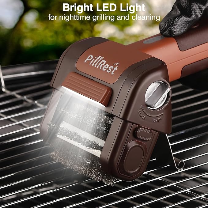 Electric Grill Brush, Cordless Rechargeable Grill Cleaner with LED Light - 950 RPM Spinning 304 Stainless Steel Head, Dishwasher-Safe BBQ Tool for Outdoor Grills