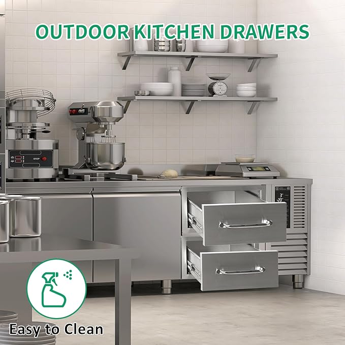 Outdoor Kitchen Drawers 14" W x 8.5" H x 23" D Stainless Steel Single Drawers with Ergonomic Handle for BBQ Island, Patio Grill Station & Outdoor Kitchen Cabinets