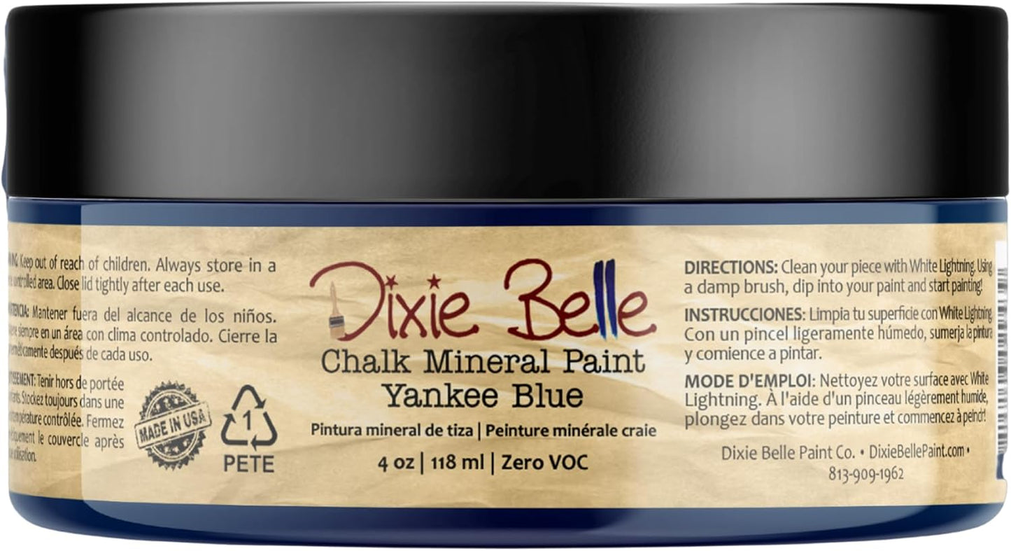 Dixie Belle Paint Company Chalk Finish Furniture Paint - Yankee Blue (4oz) - Matte Cool Navy Chic Chalk Mineral DIY Furniture Paint